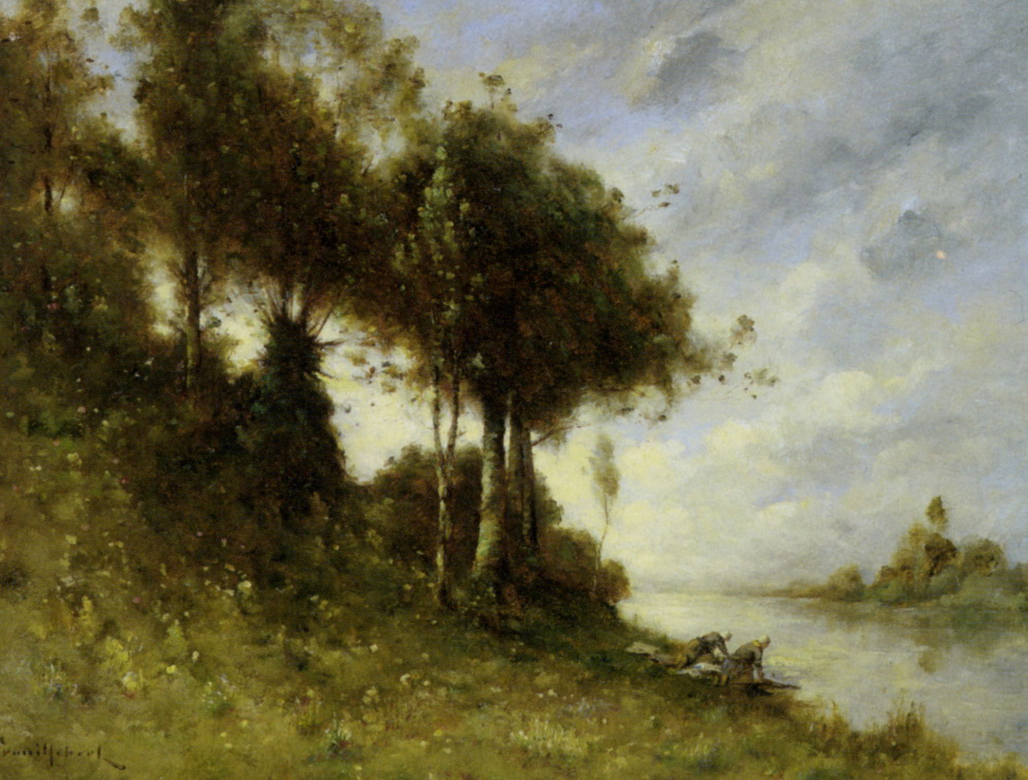 Laveuses au bord de la riviere by Paul Desire Trouillebert-French Painting