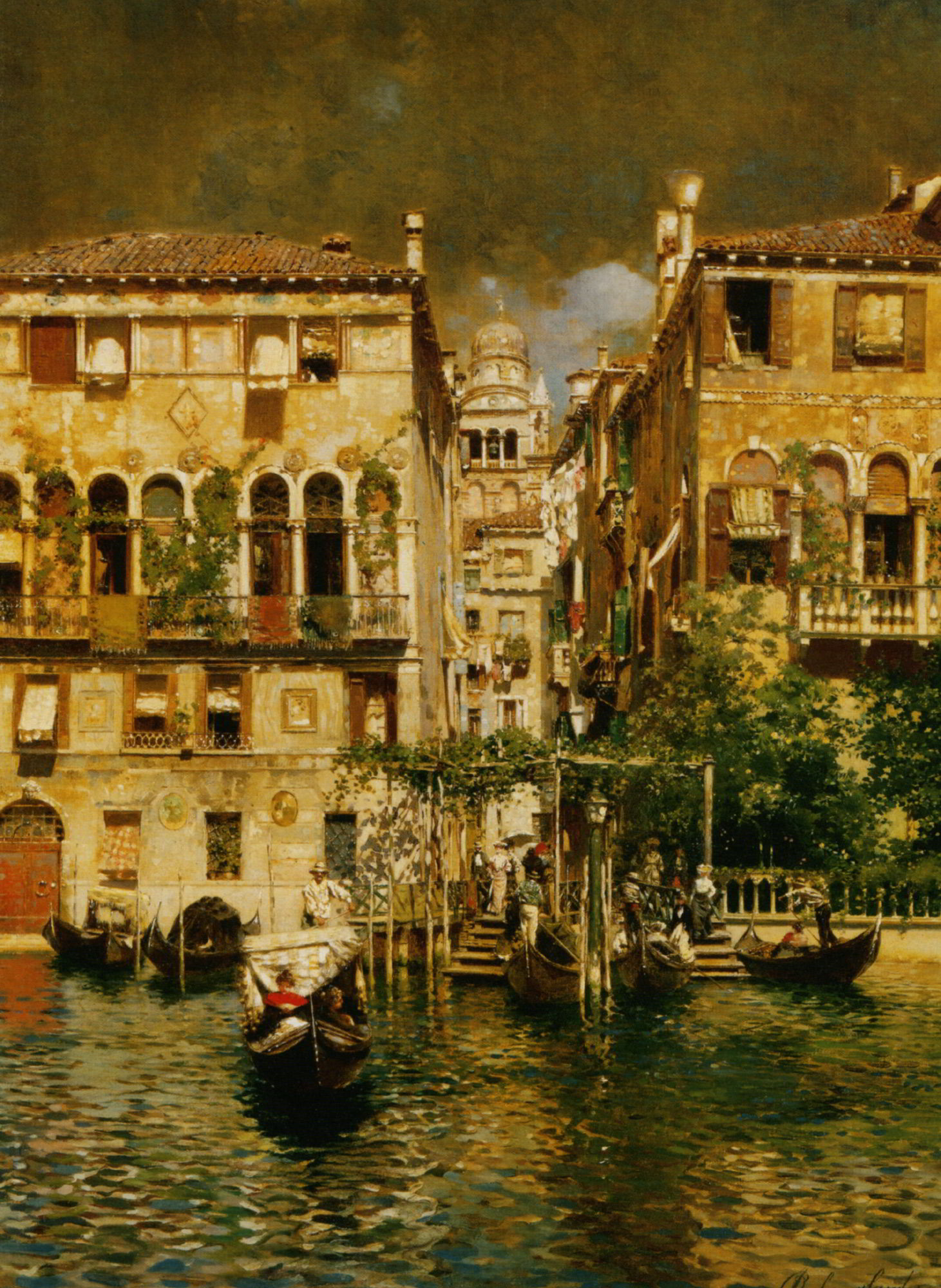 Leaving a Residence on the Grand Canal by Rubens Santoro-Oil Painting