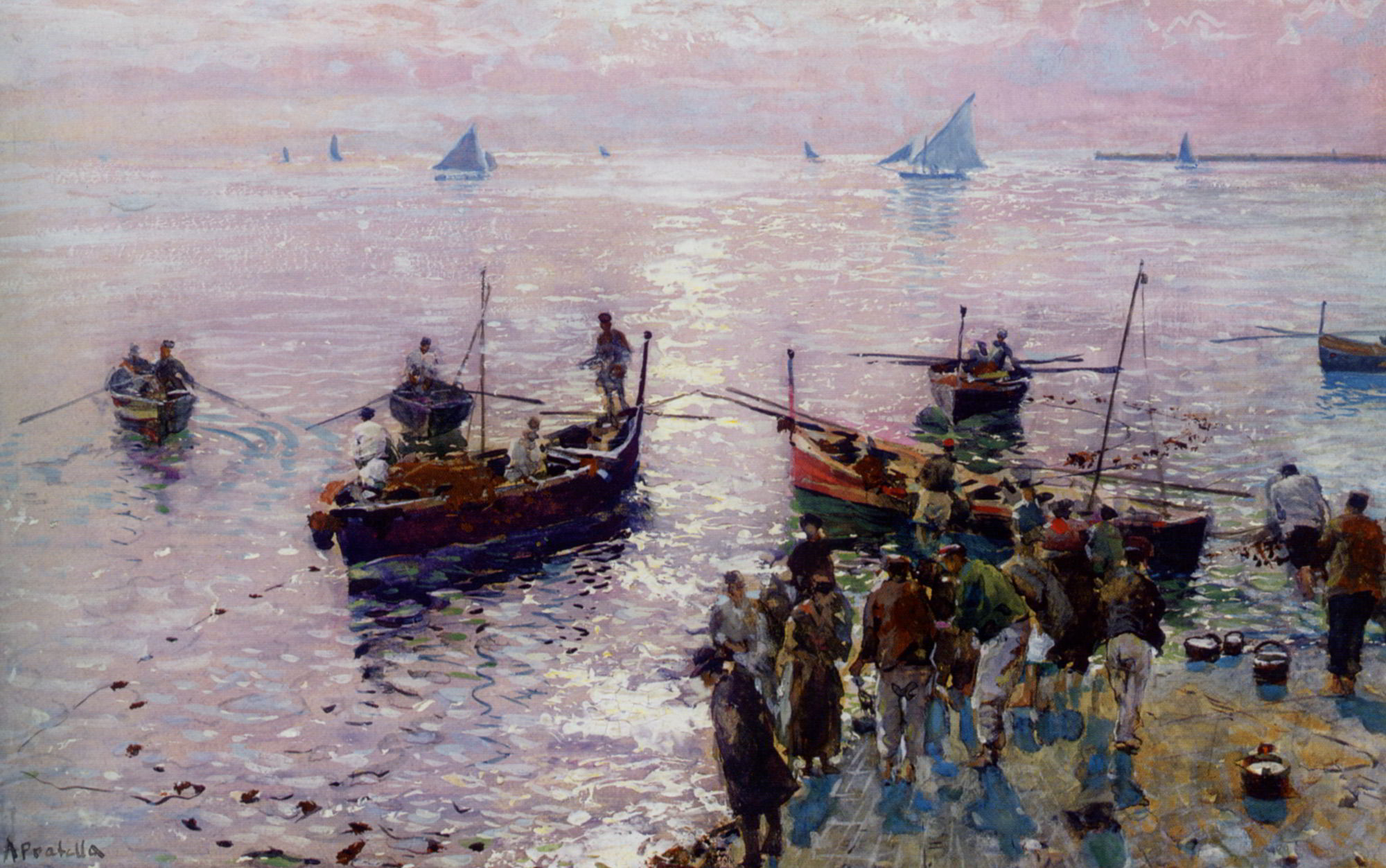 Loading The Boats at Dawn by Attilio Pratella