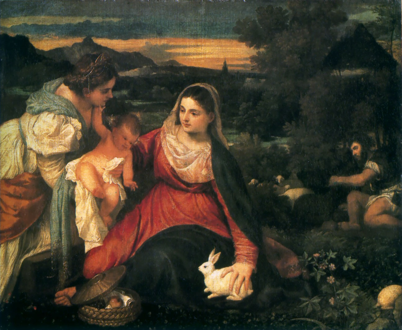 Madonna and Child with St. Catherine and a Rabbit by Titian-History Painting