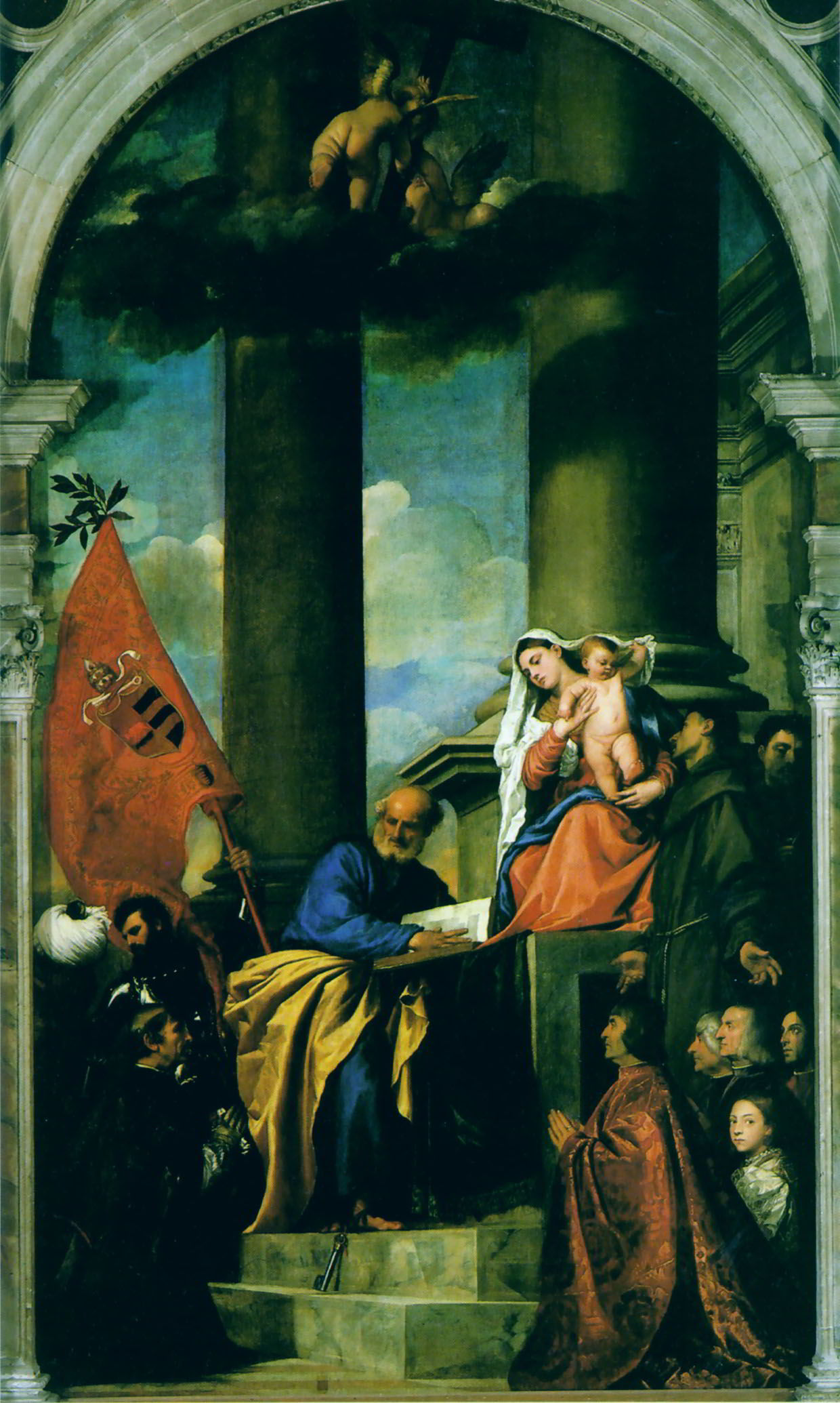 Madonna with Saints and Members of the Pesaro Family by Titian-History Painting