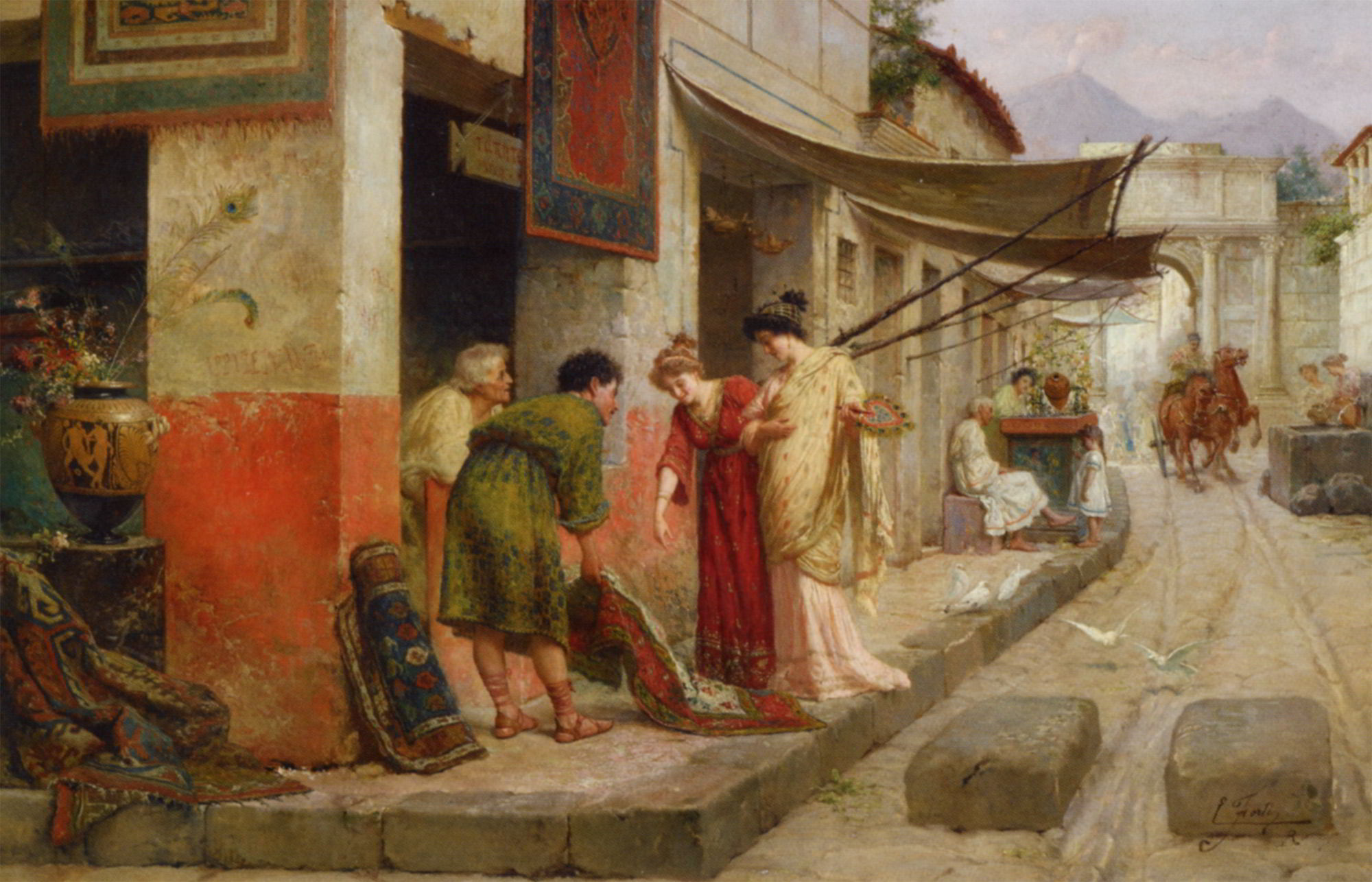 Merchant in Pompeii by Ettore Forti-Genre Painting