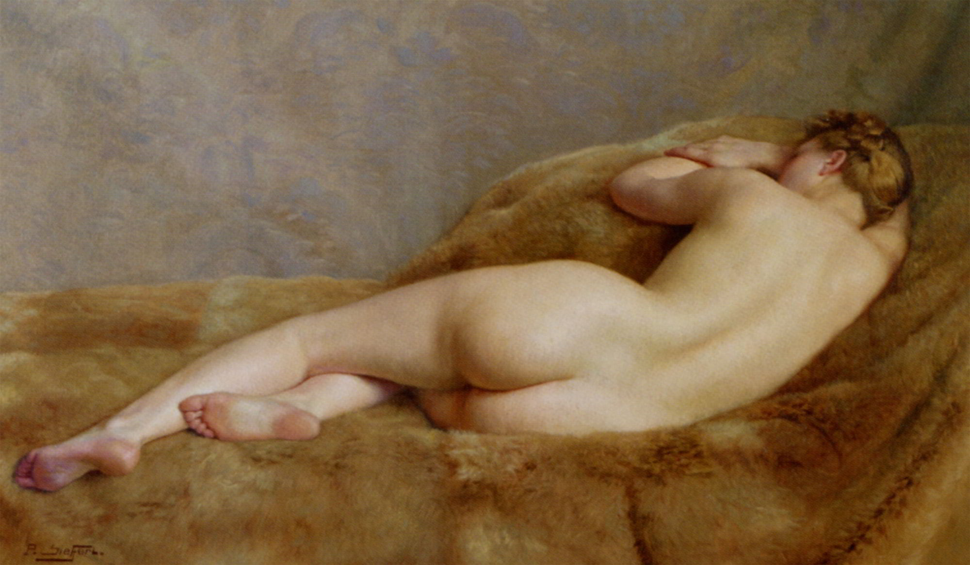 Nu a la Peau de Bete by Paul Sieffert-Nude Lady Painting
