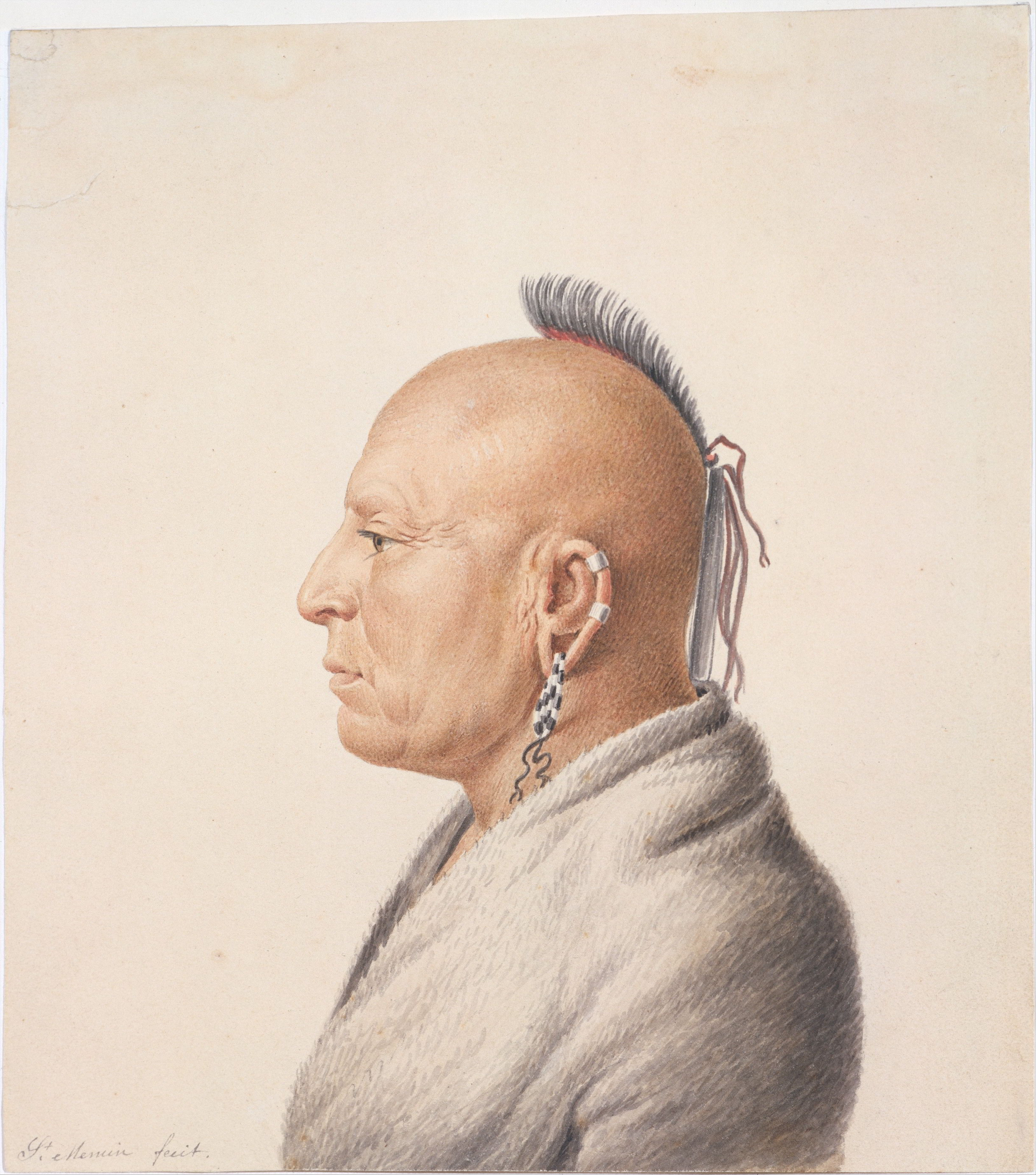 Osage Warrior by Charles Balthazar J. F. Saint-Memin-Portrait Painting