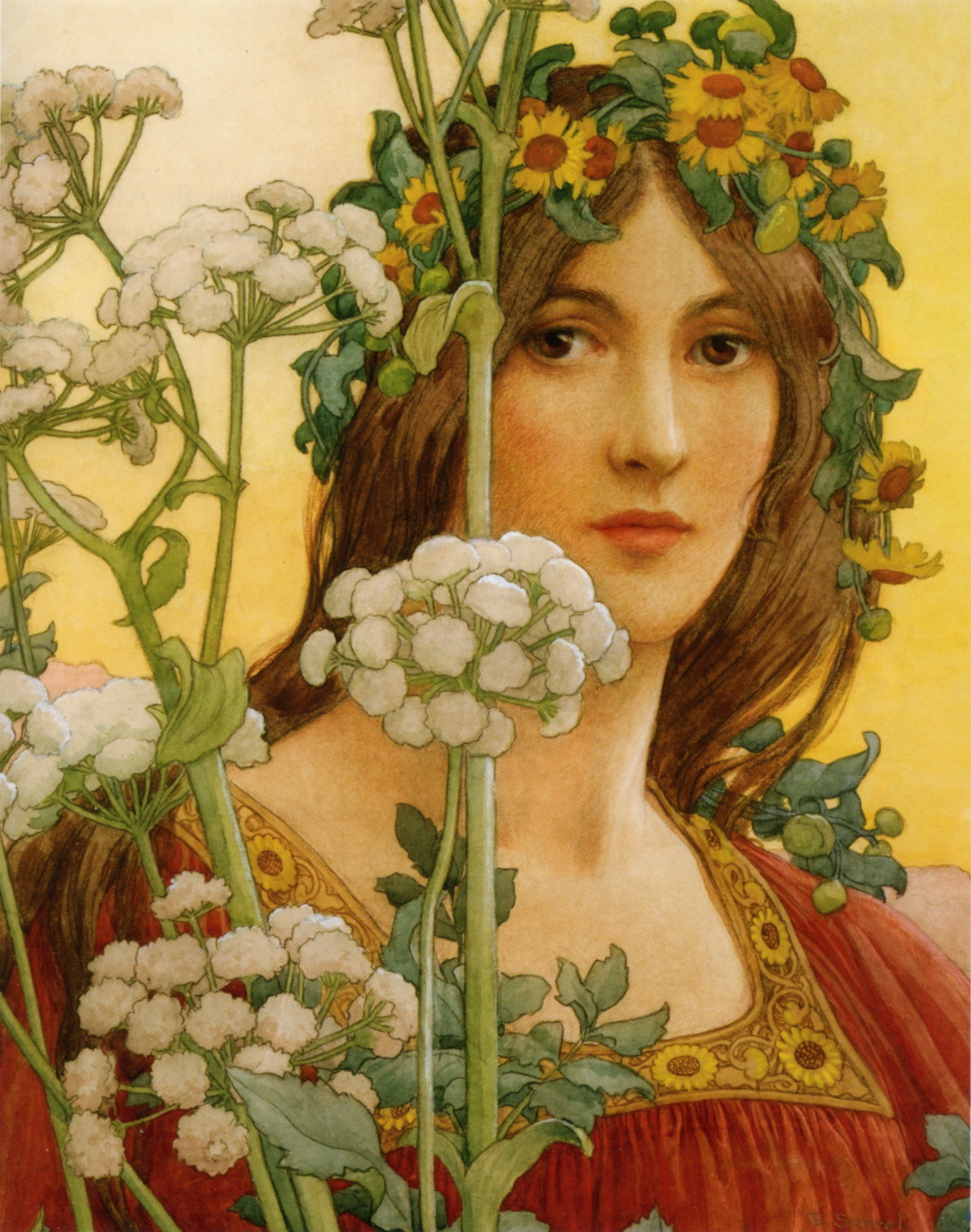 Our Lady of Cow Parsley by Elisabeth Sonrel-Portrait Painting