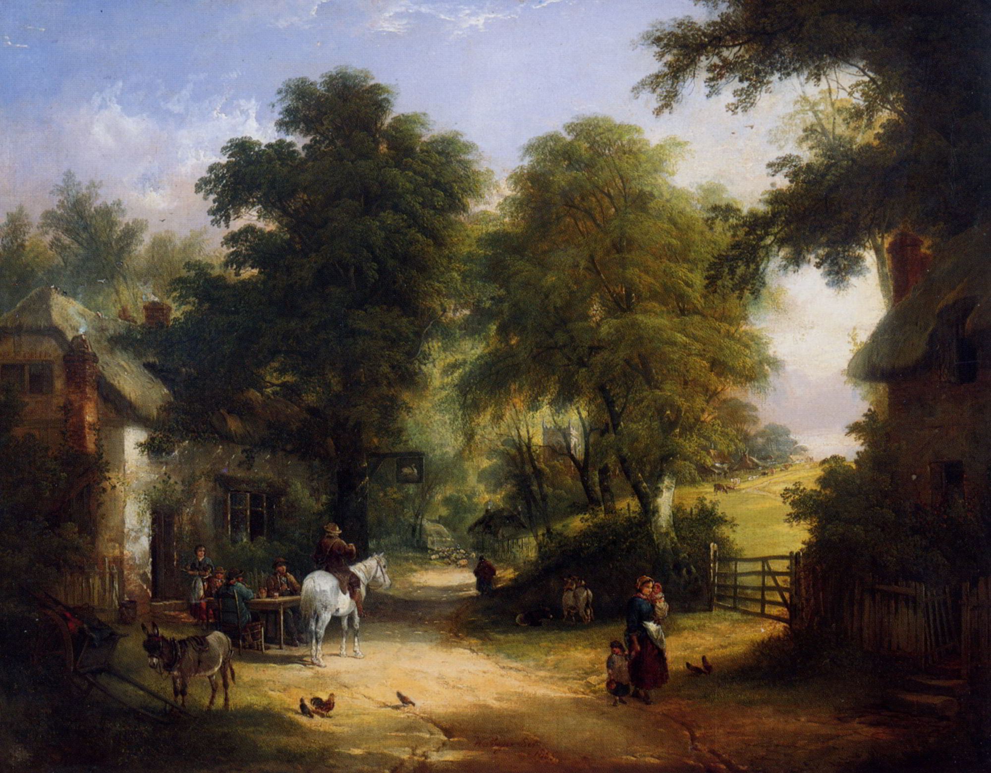 Outside the White Swan Inn by William Shayer-Oil Painting