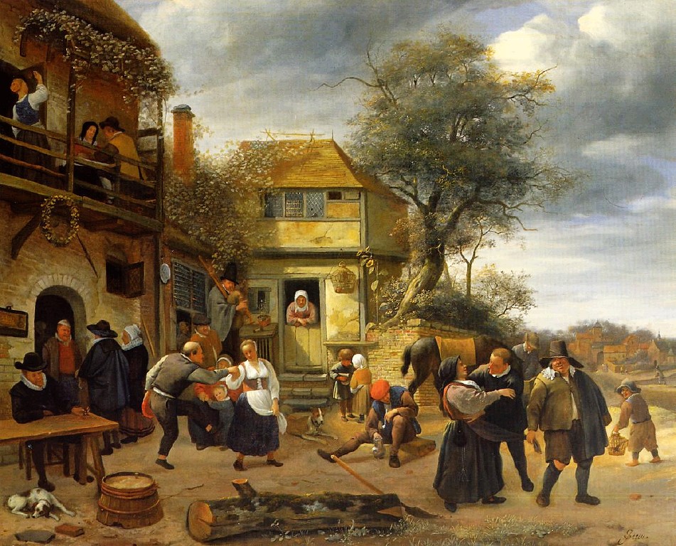 Peasants outside an Inn by Jan Steen-Genre Painting