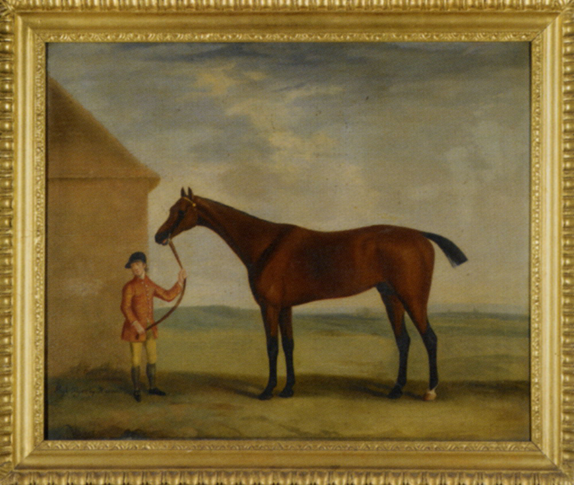 Portrait of Henry Comptons Race Horse Highflyer Held by a Groom by Francis Sartorius-Horseman Painting