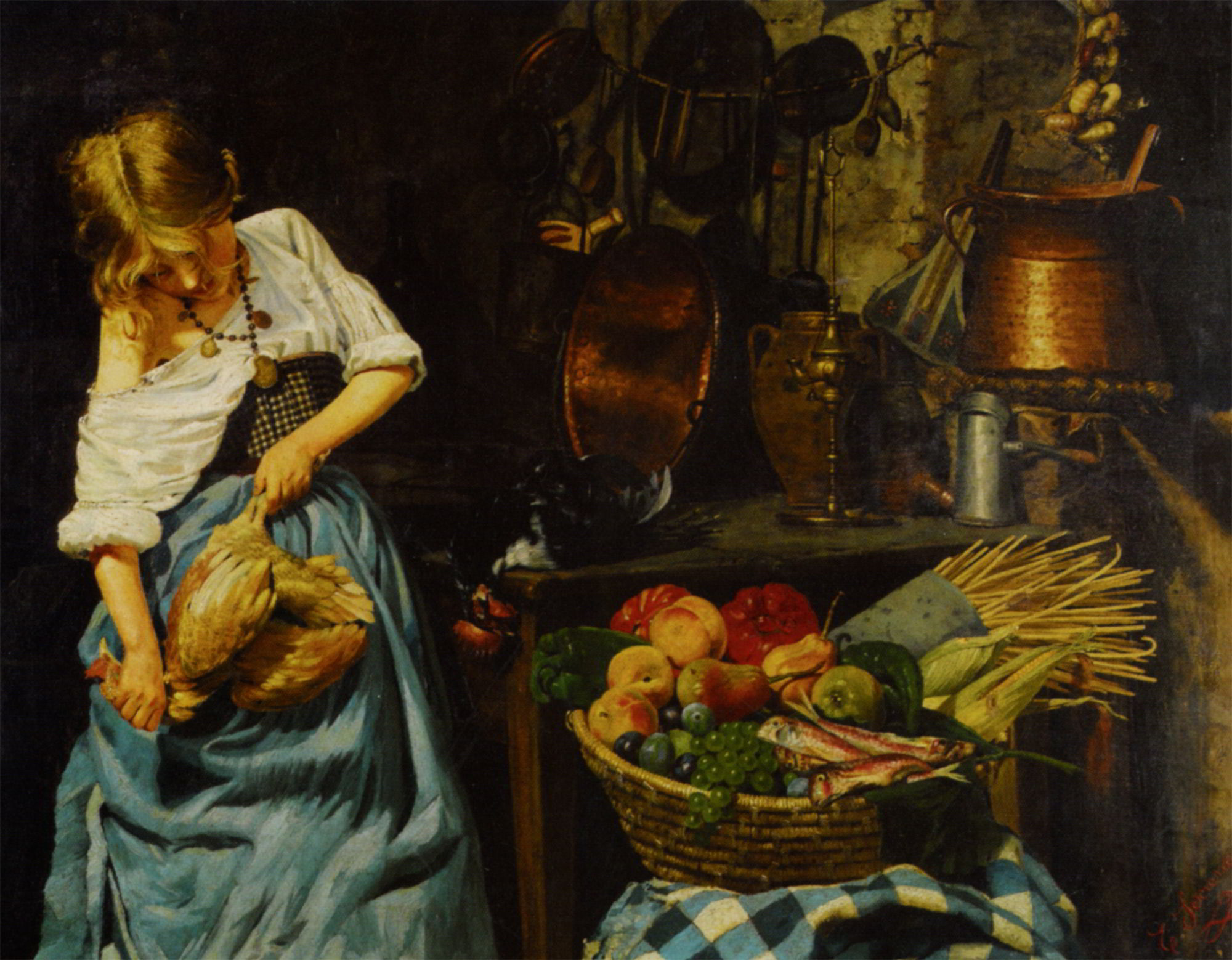 Preparing the Meal by Emanuele Serrano-Oil Painting