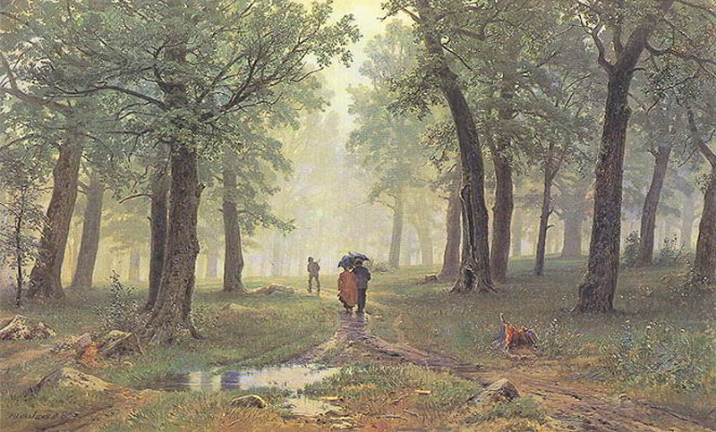 Rain in the Oak Grove by Ivan Shishkin-Landscape Painting