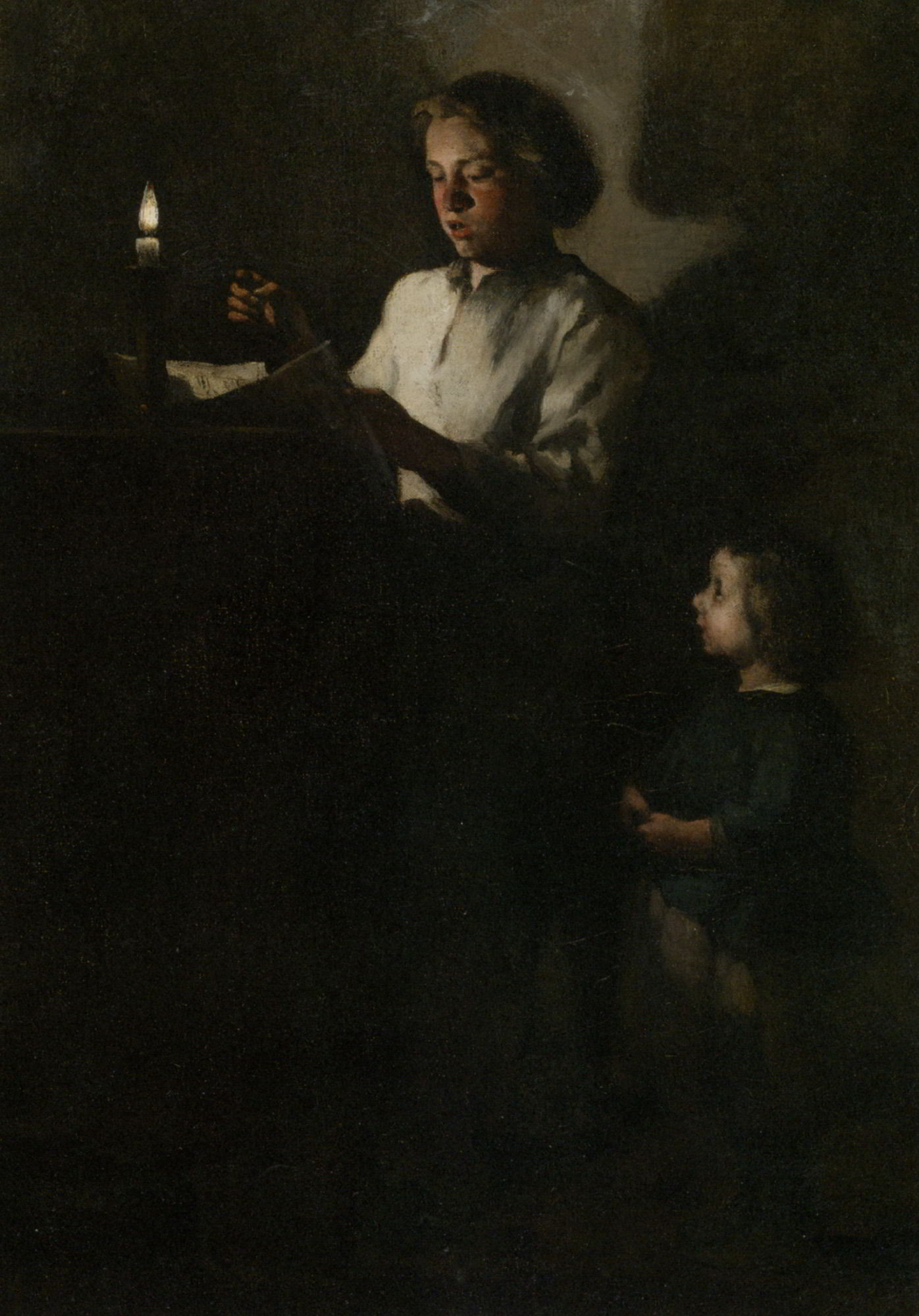 Reading by Candlelight by Theodule Augustine Ribot-Portrait Painting