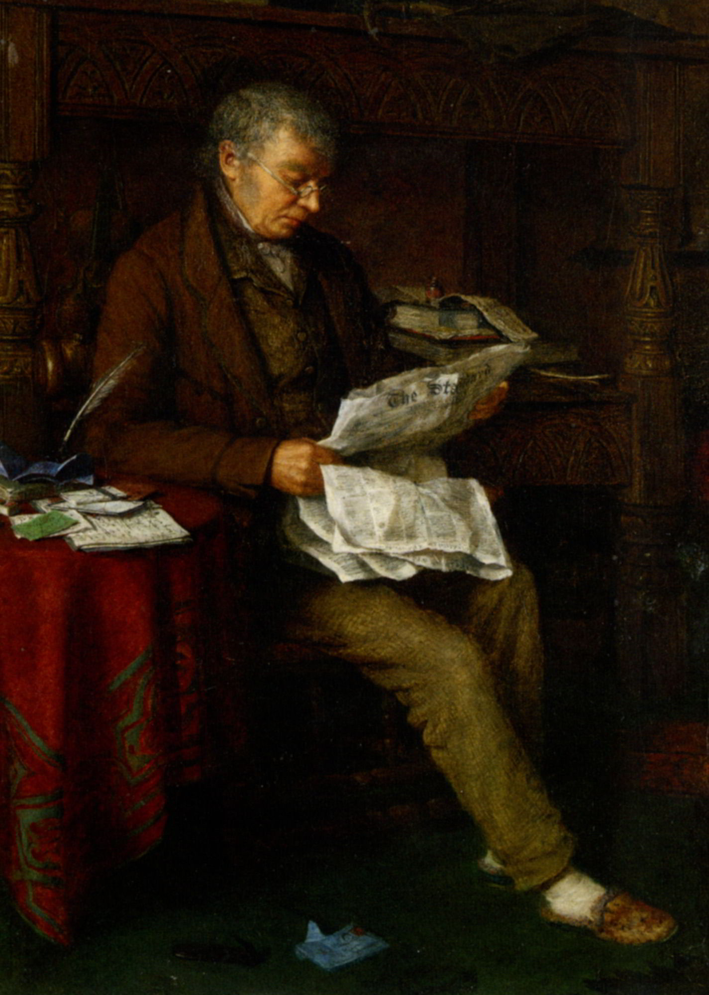 Reading the Standard by Charles Spencelayh-Portrait Painting
