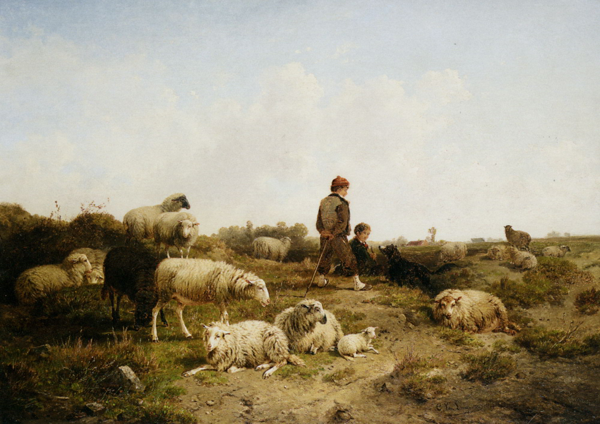 Shepherd Boys With Their Flock by Cornelis van Leemputten