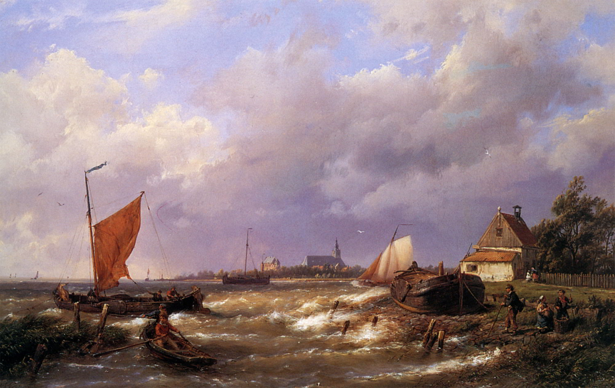 Shipping Scenes off the Dutch Coast by Hermanus Jr. Koekkoek-Landscape Painting