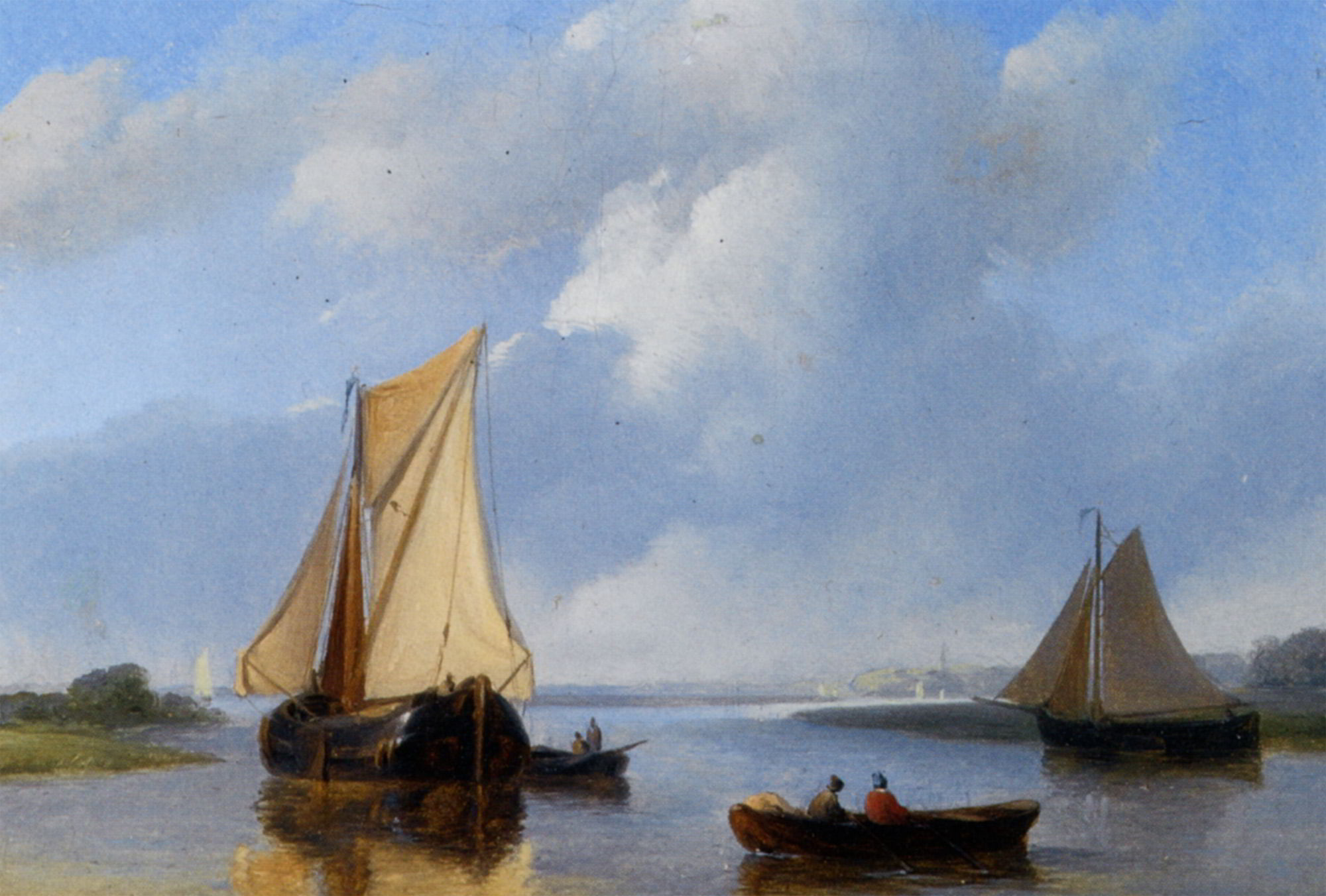 Shipping in a Calm by Petrus Jan Schotel-Landscape Painting