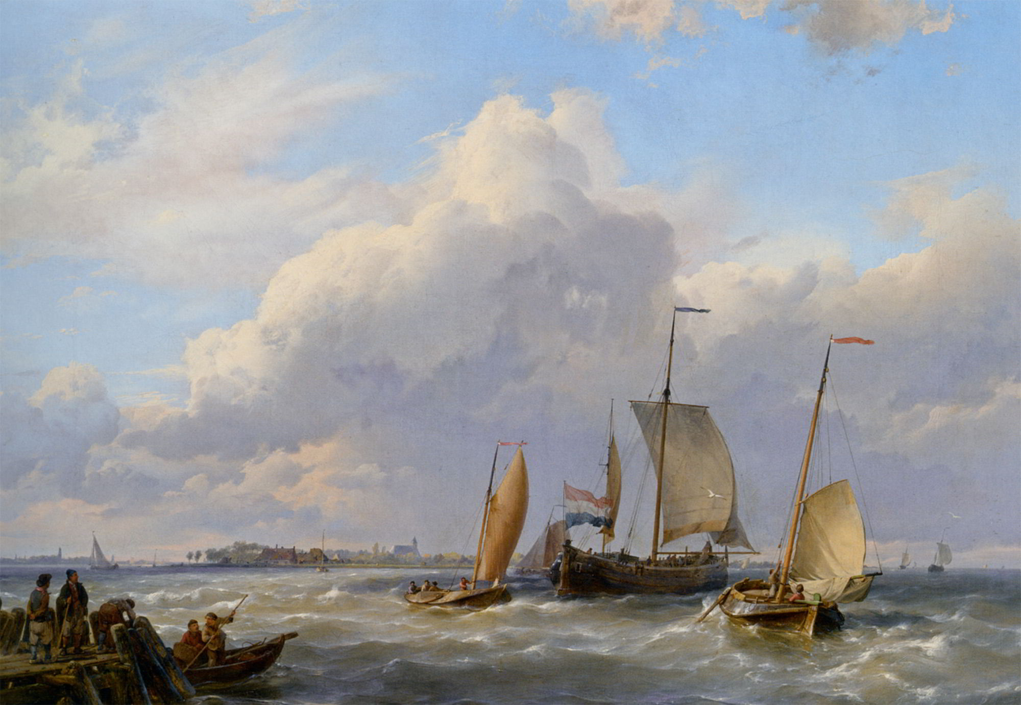 Shipping off the Dutch coast by Hermanus Jr. Koekkoek-Landscape Painting