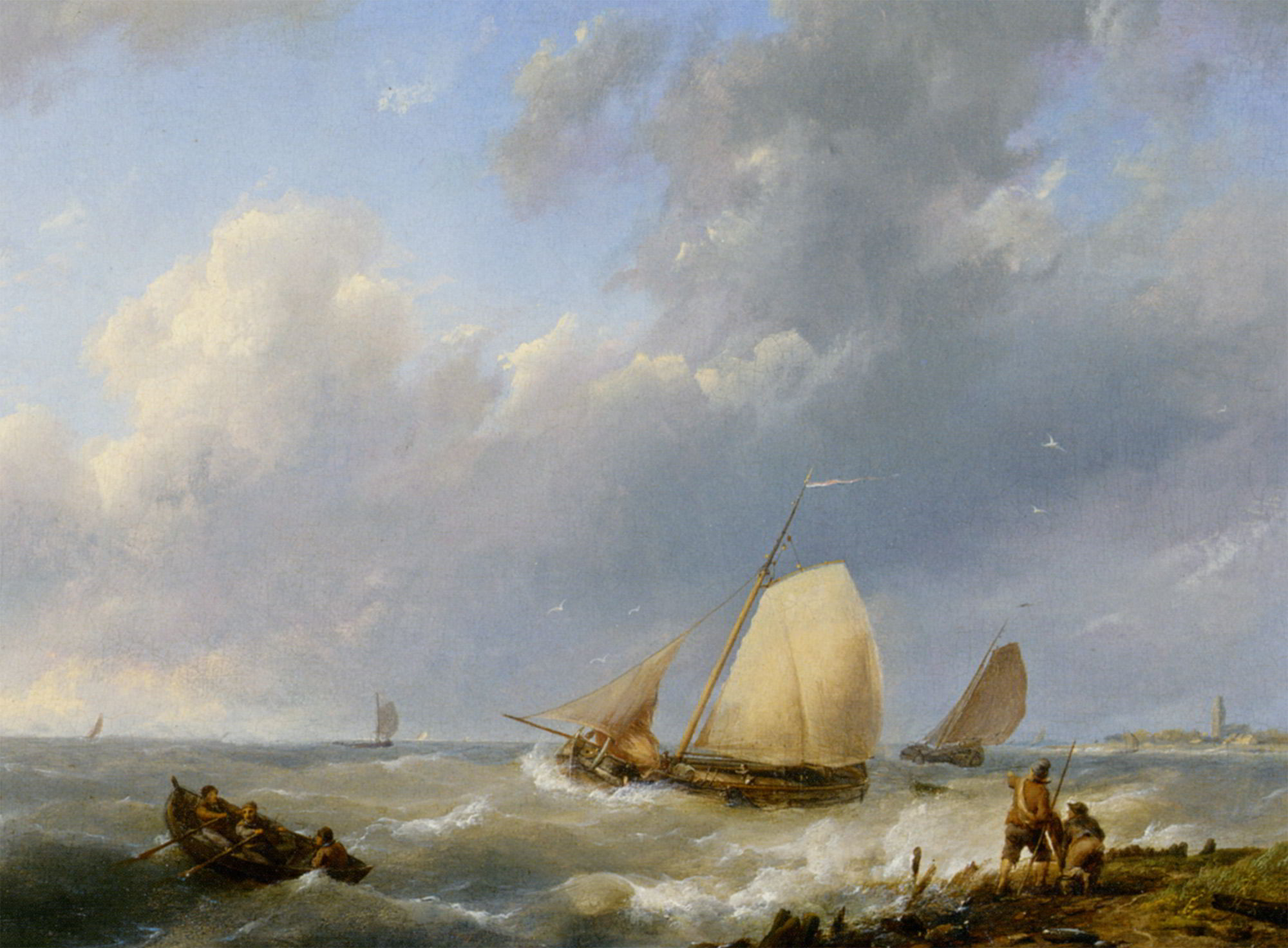 Shipping off the coast by Hermanus Jr. Koekkoek-Landscape Painting