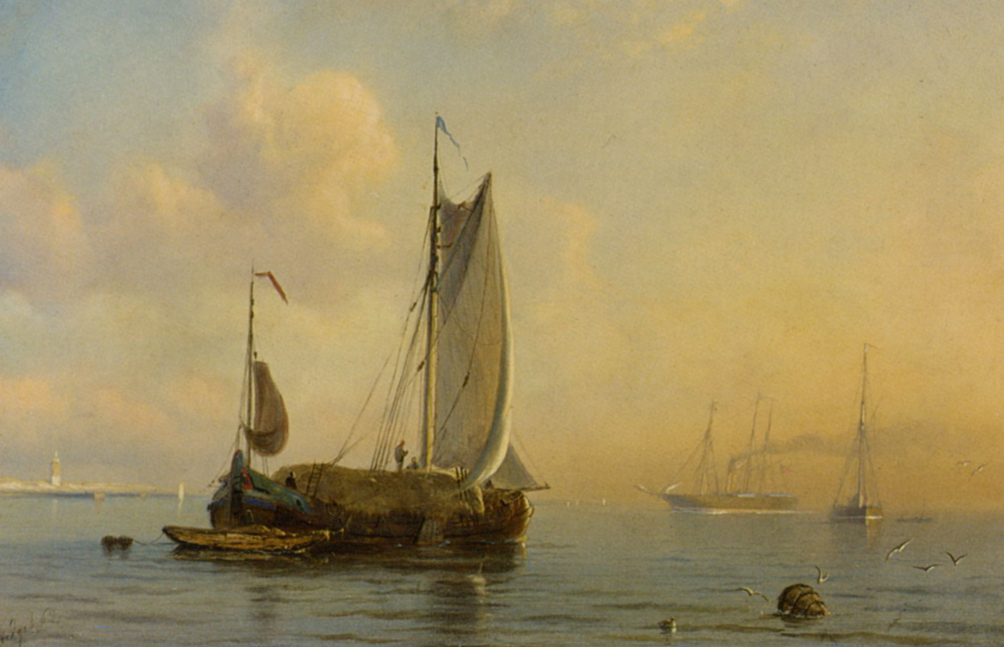 Shipping off the coast by Petrus Paulus Shiedges- Danish Painting