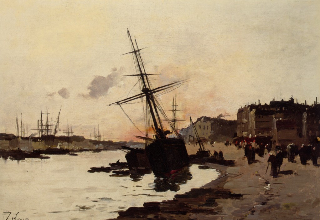 Ships in a Harbour by Eugene Galien-Laloue