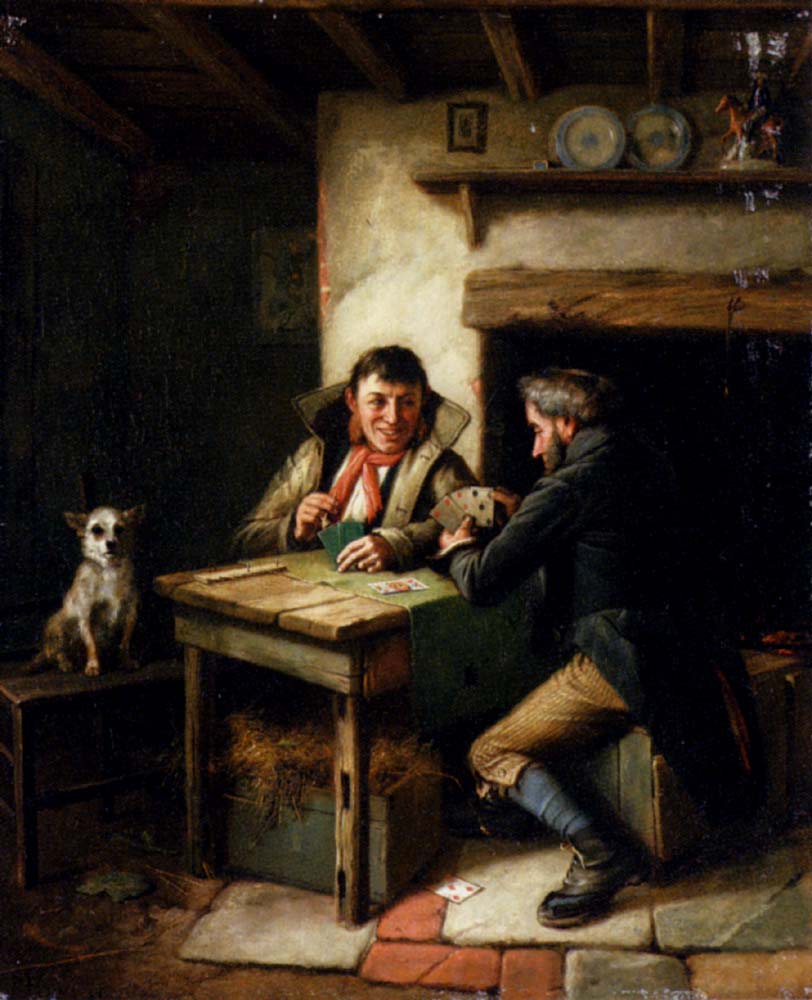 The Card Players by Charles Hunt-Genre Painting
