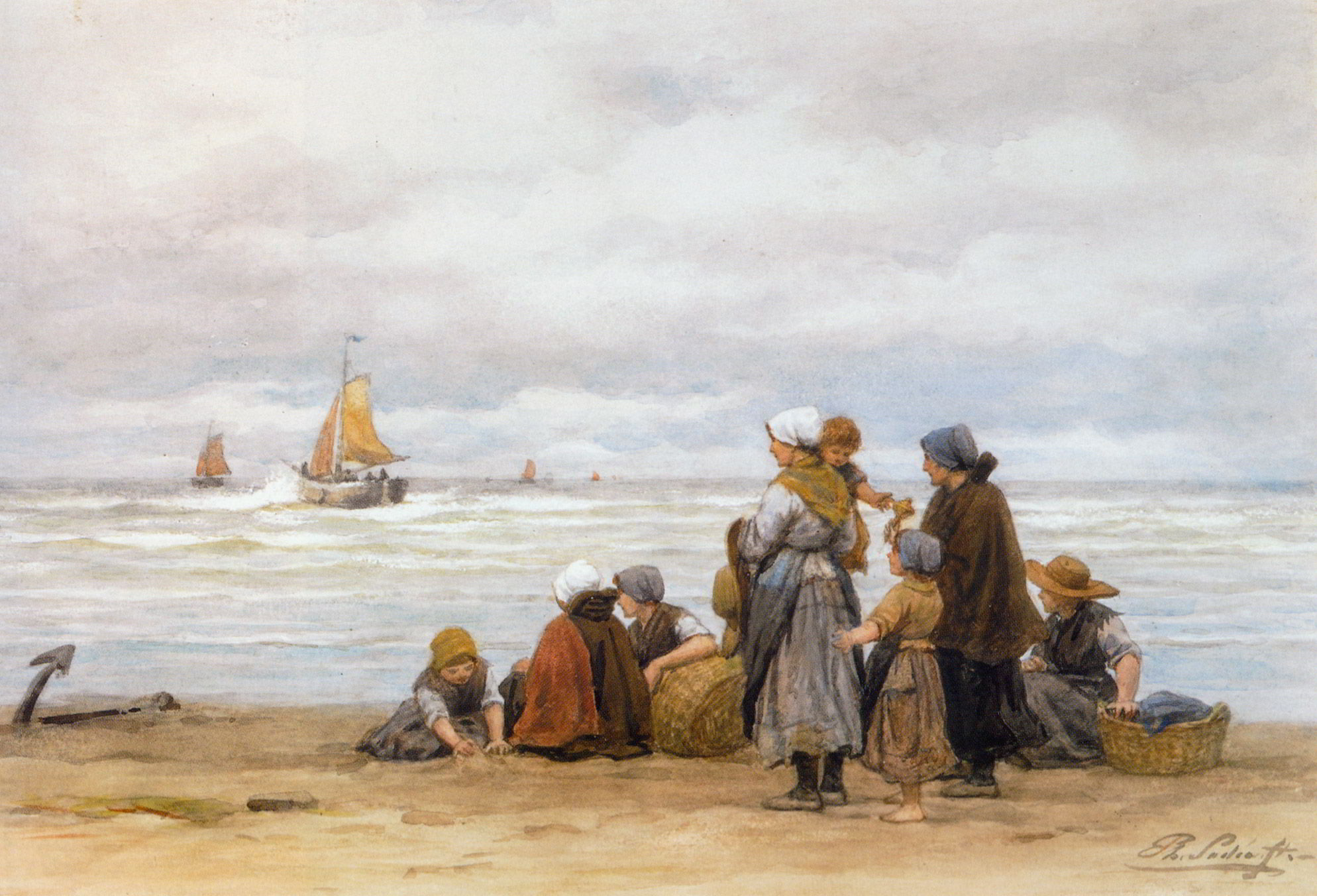 The Departure of the Fishing Fleet by Philippe Lodowyck Jacob Sadee-Dutch Painting