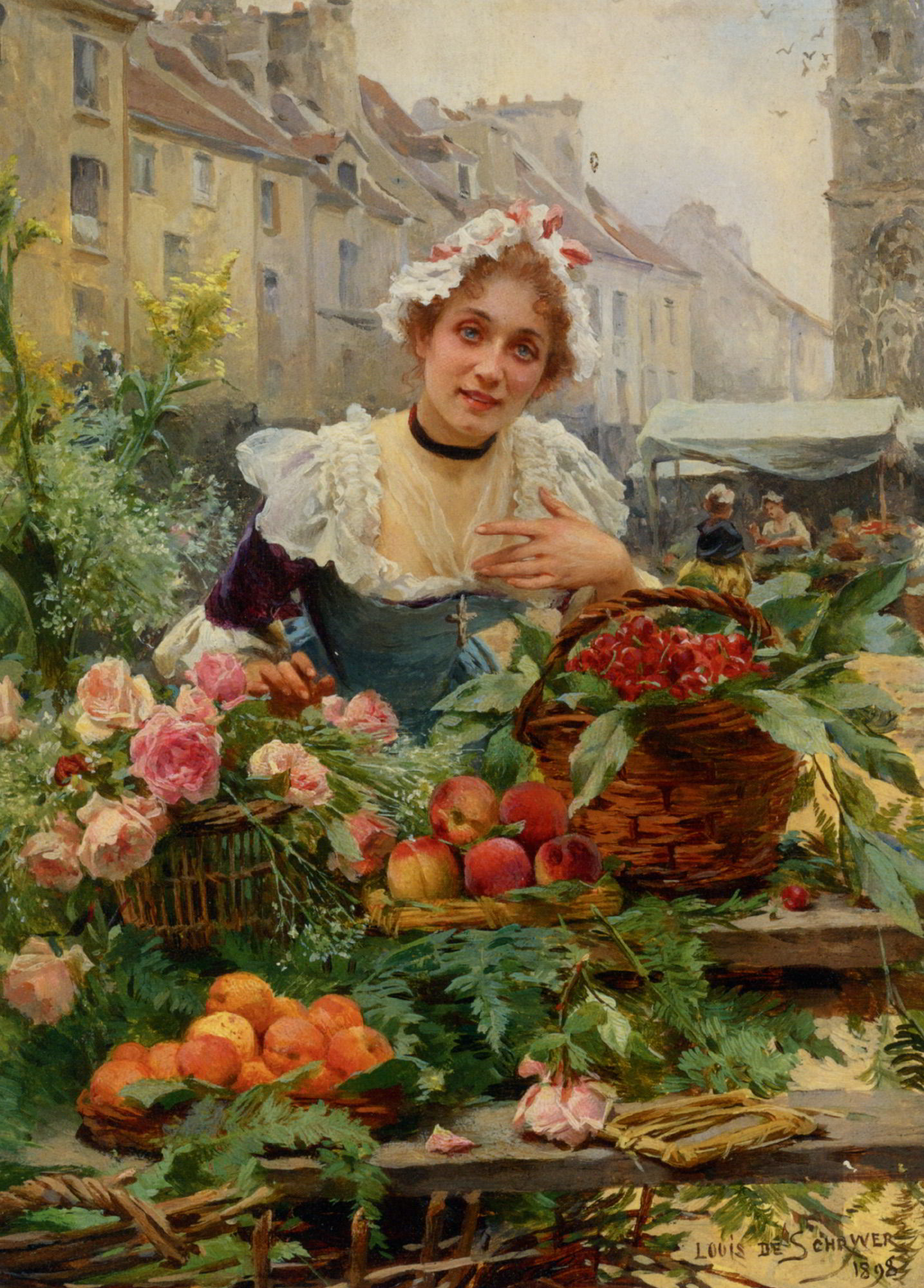 The Flower Seller by Louis Marie de Schryver-French Painting