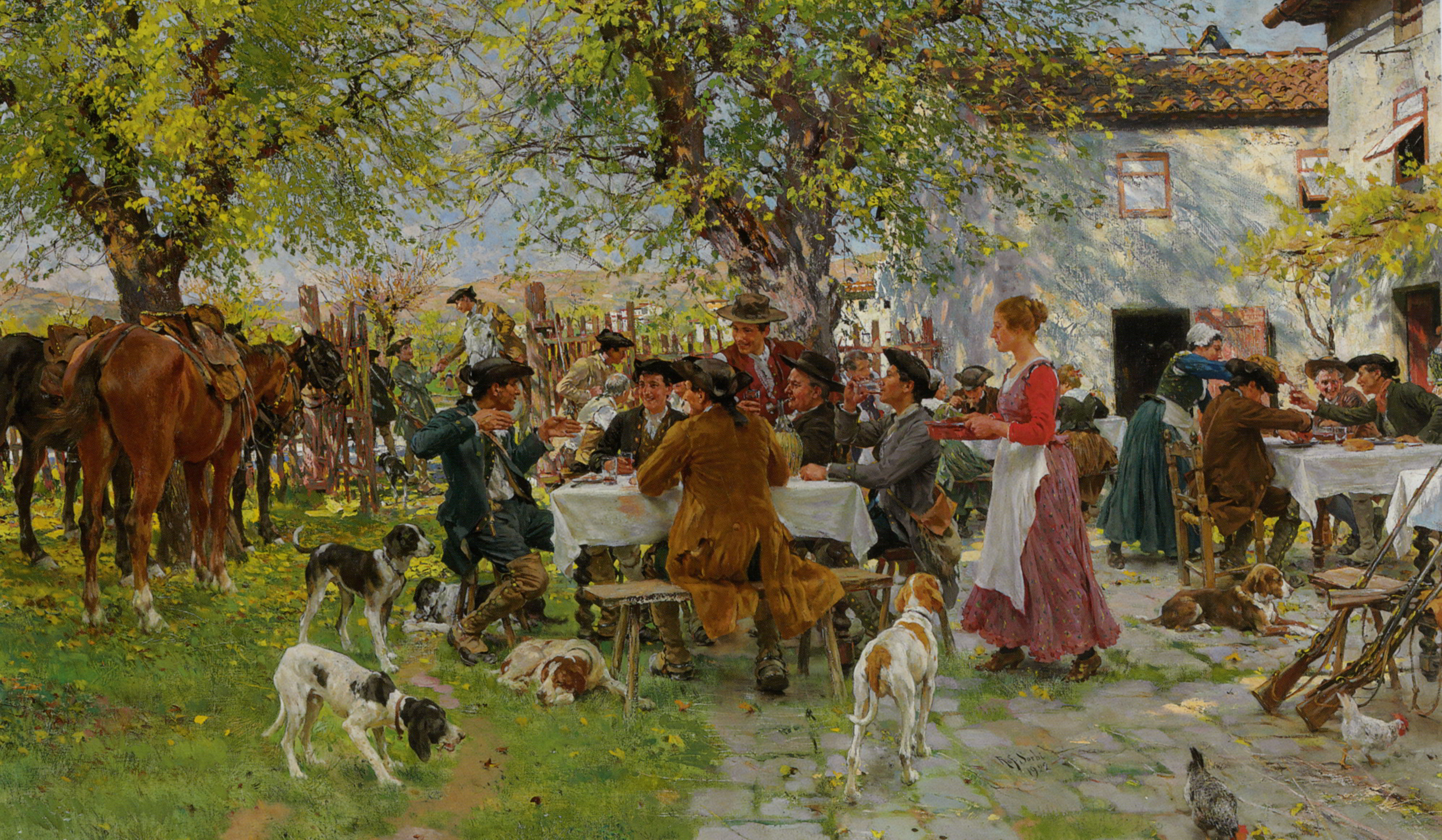 The Huntsmen Lunch by Raffaelo Sorbi-Oil Painting
