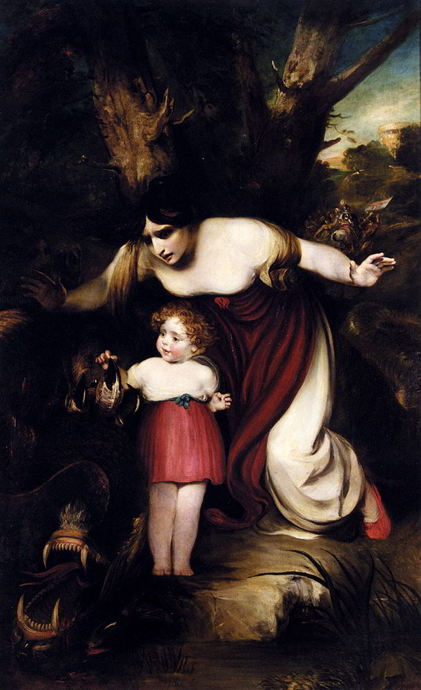 The Mother Finding Her Infant Playing With Talons Of The Dragon Slain By The Red Cross Knight by Henry Thomson-English Painting