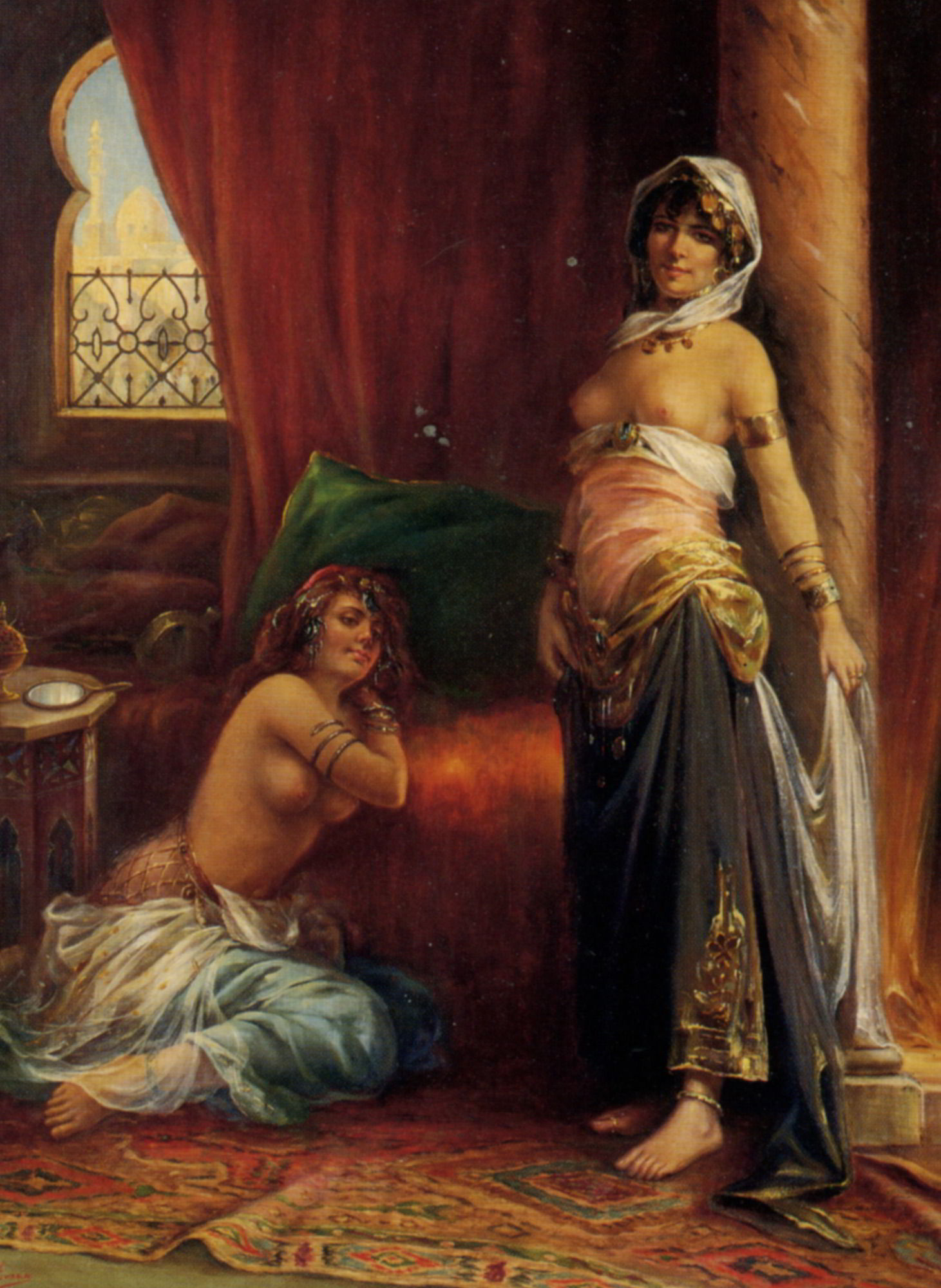 Two Harem Beauties by Adrien Henri Tanoux-Oil Painting