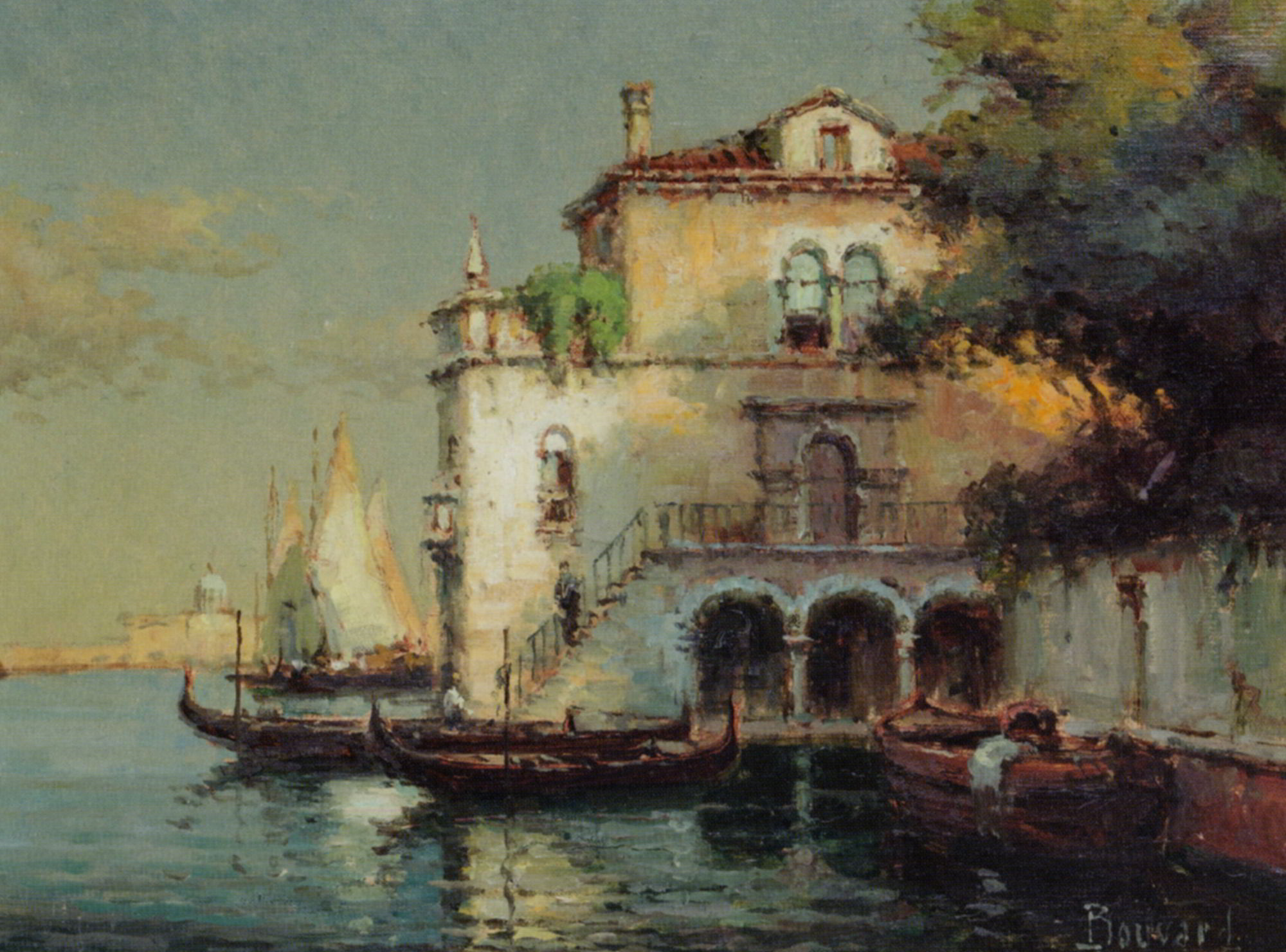 Venetian Backwater with Gondolas by Noel Bouvard