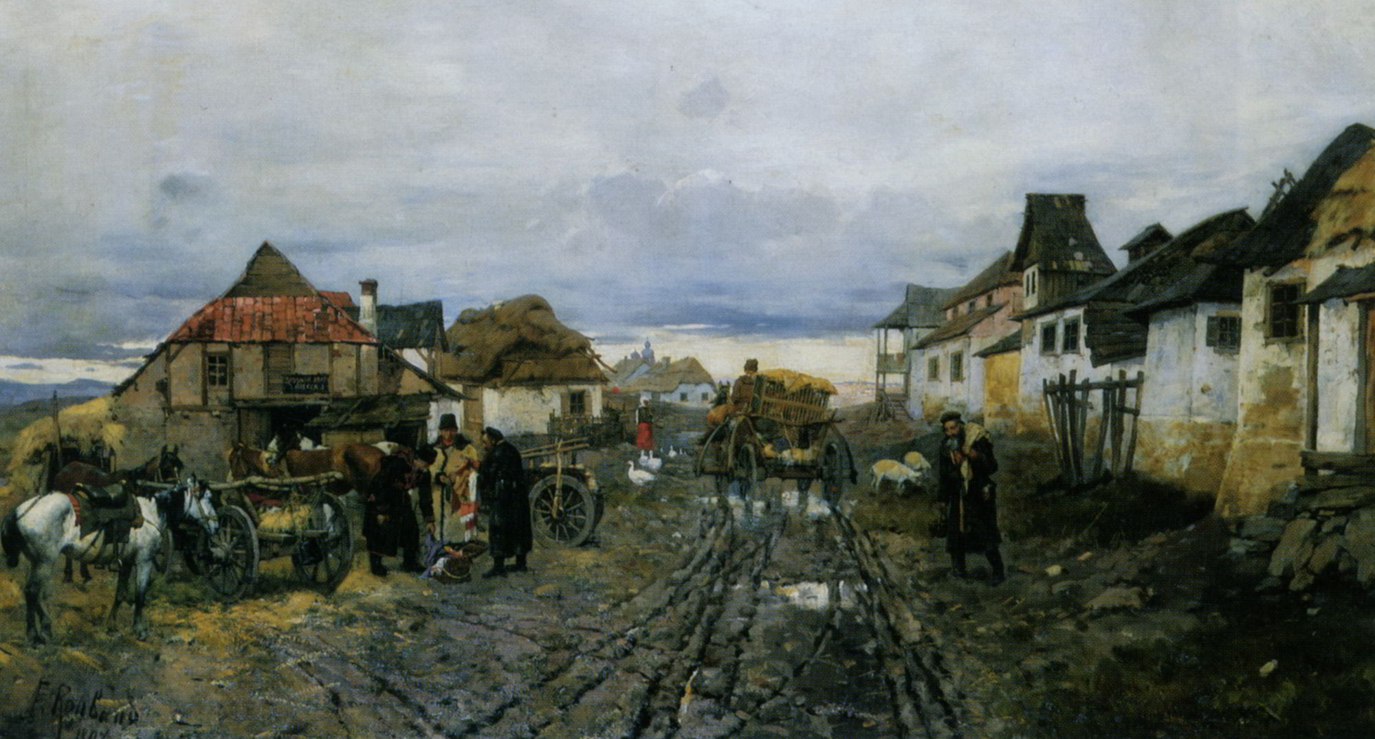 Village Traders by Franz Roubaud-Village Painting