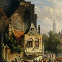 A Busy Market in a Dutch Town by Adrianus Eversen