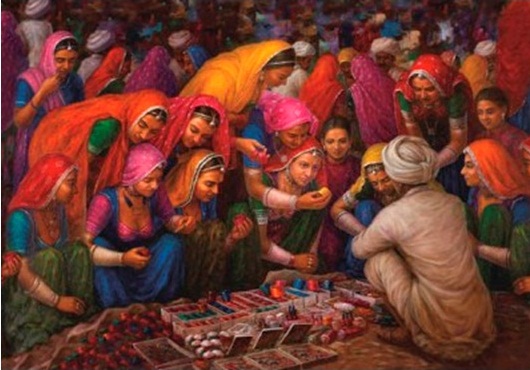 Traditional Bangle Seller by Gopal Khetanchi-Genre Painting