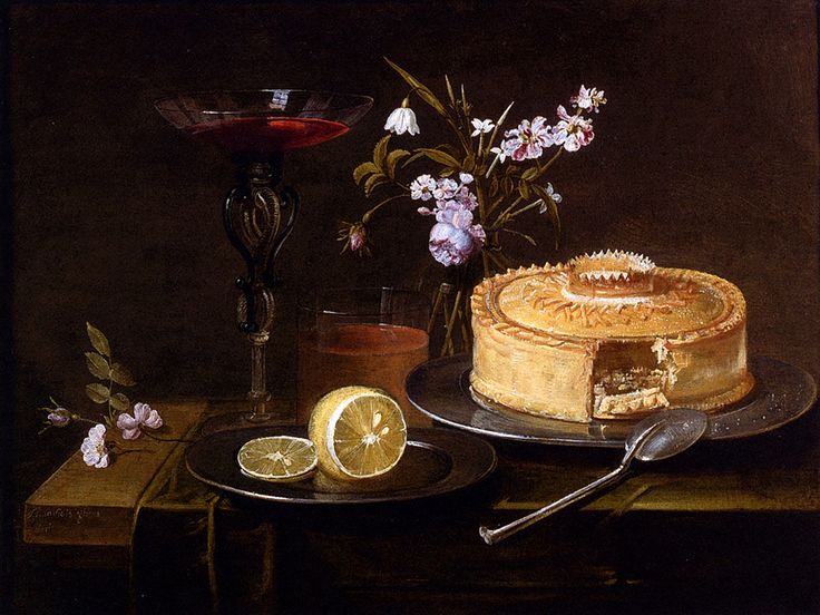 A Still Life Of A Pie And Sliced Lemon On Pewter Dishes A Vase Of Flowers A Glass Of Beer And A Wine Glass Upon A Partly Draped Table by Frans Ykens