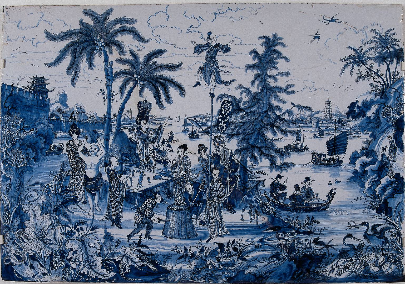 Delftware plaque with chinoiserie