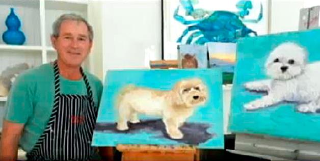 George W. Bush with a painting by him