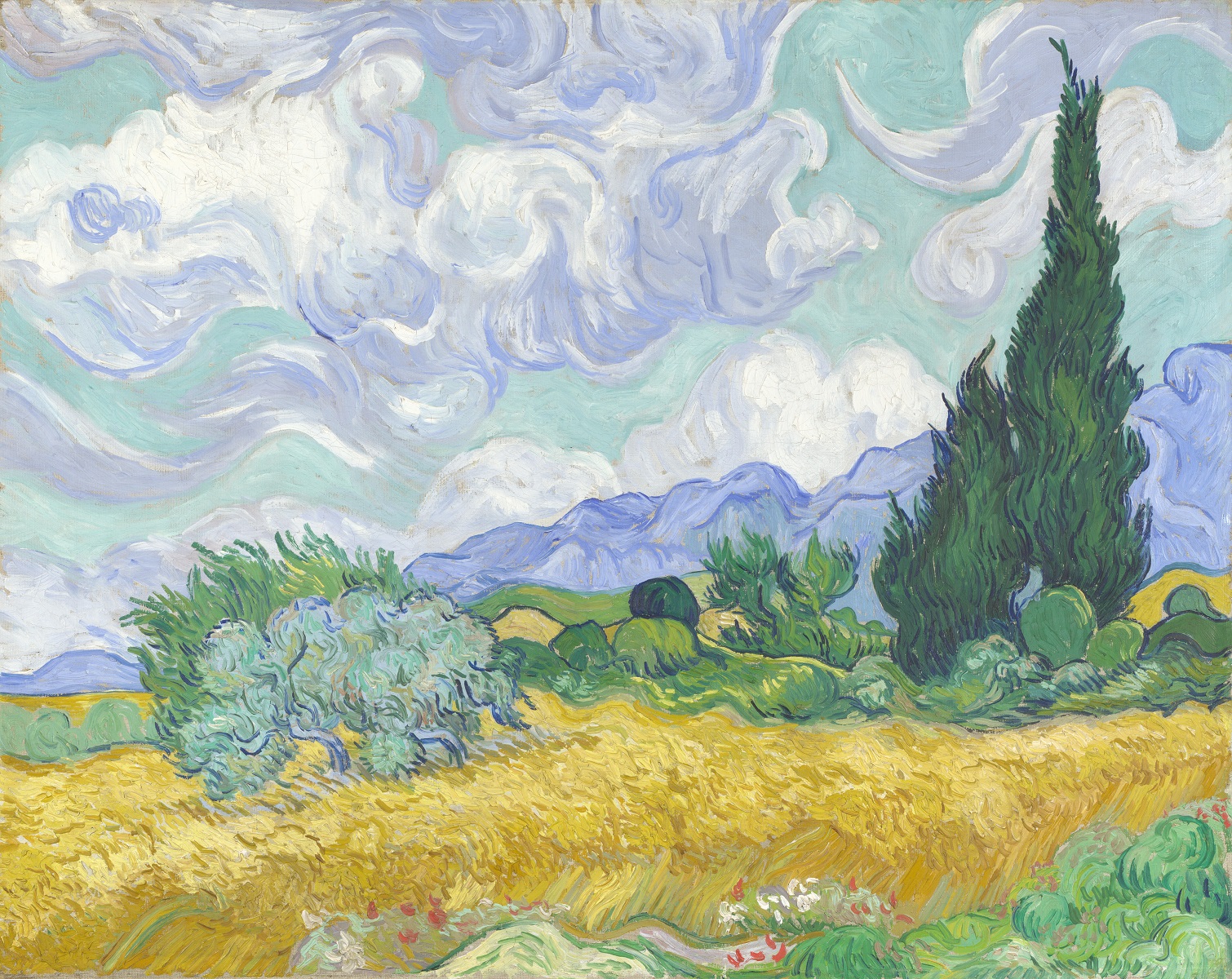 Wheat Fields with Cypresses by Vincent Van Gogh (London Version)