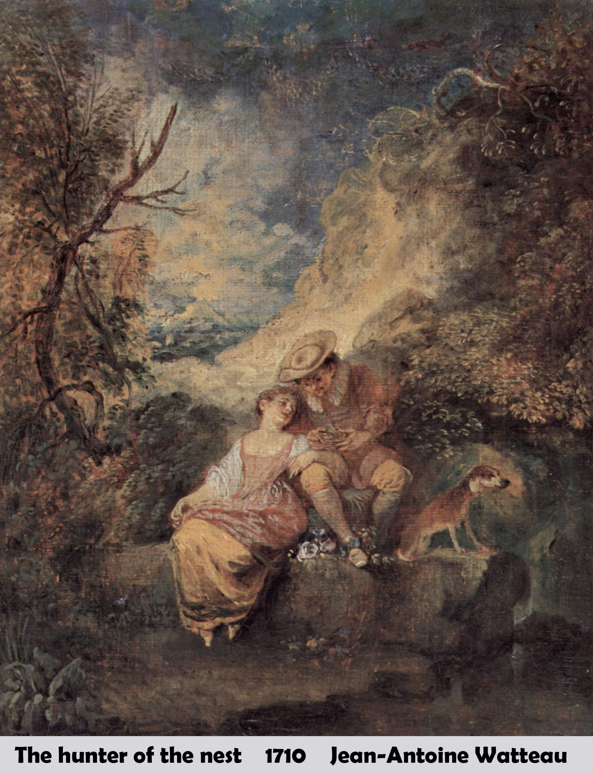 The hunter of the nest by Jean-Antoine Watteau-French Painting