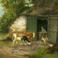 Farmer and Cattle by a Stable by Johan Frederik Cornelis Scherrewitz
