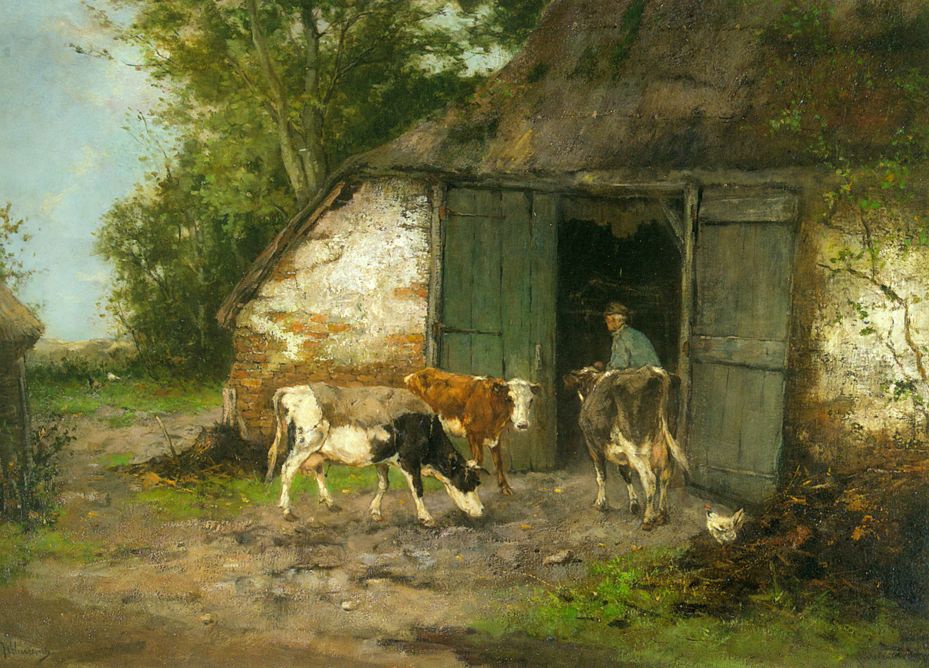 Farmer and Cattle by a Stable by Johan Frederik Cornelis Scherrewitz