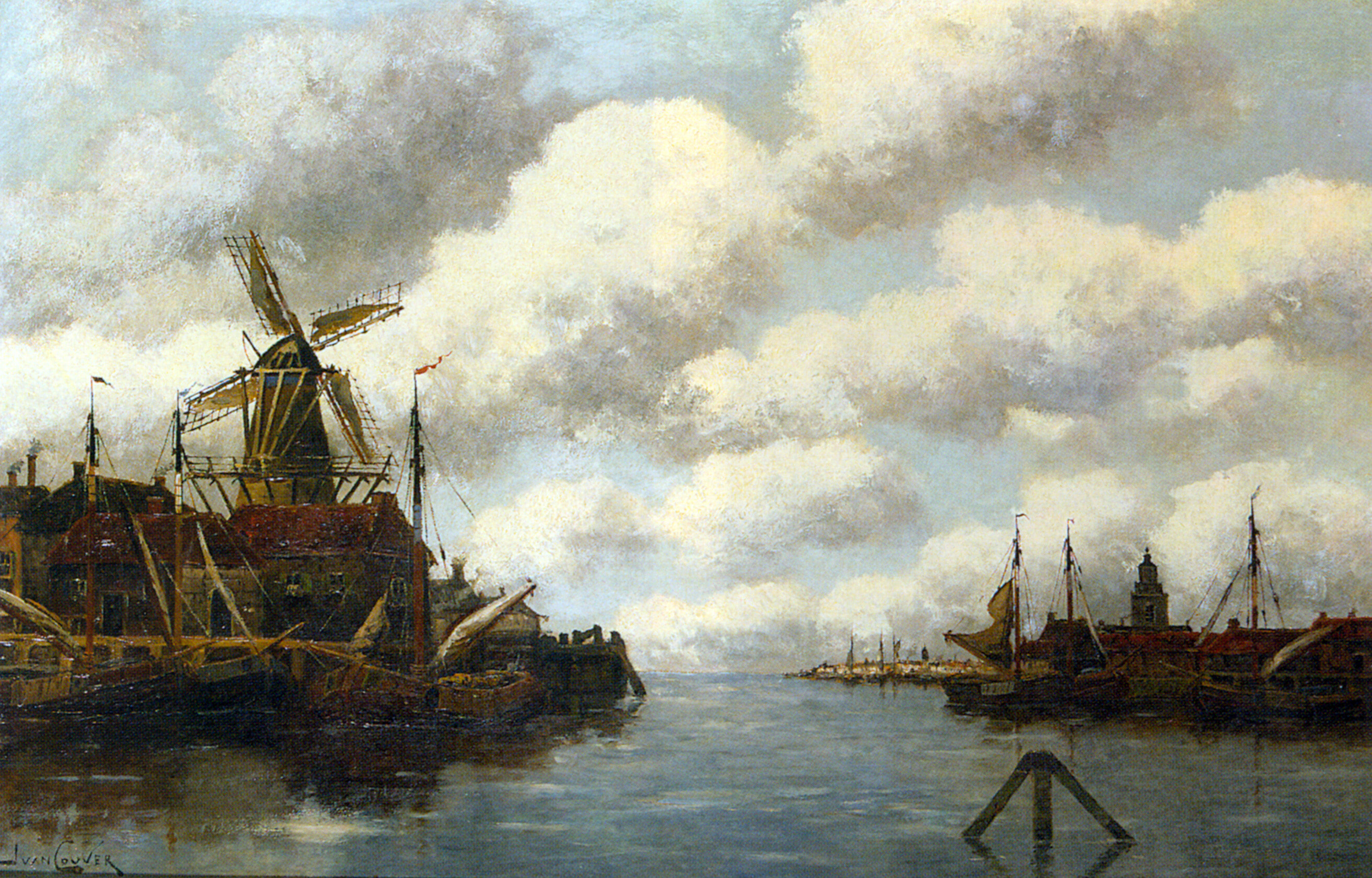 Harbour with Windmill by Jan van Vlaardingen Couver