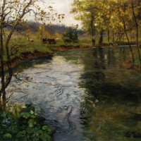 Landscape with Cows by a Stream by Fritz Thaulow