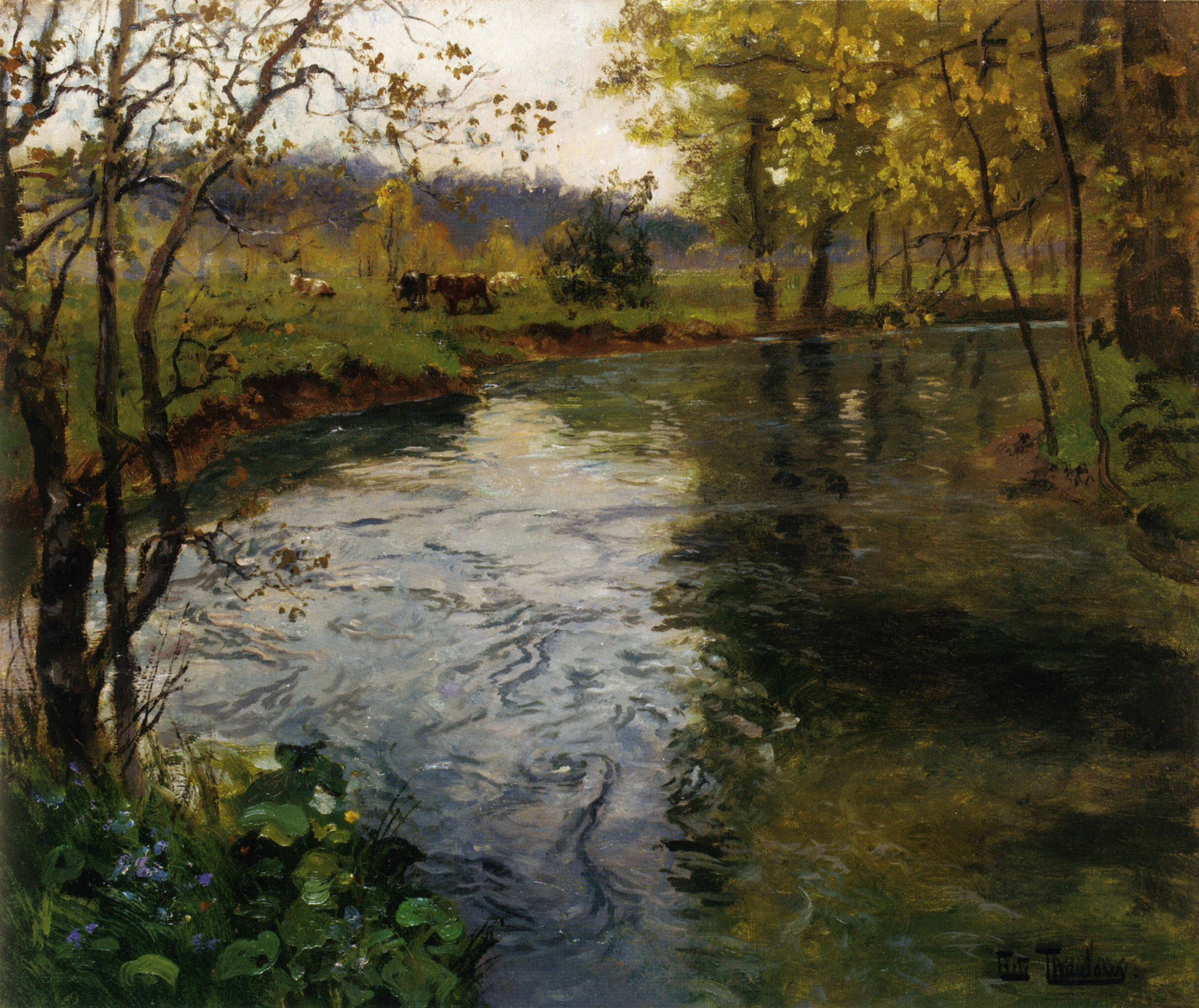 Landscape with Cows by a Stream by Fritz Thaulow