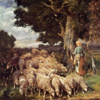 A Shepherdess with her Flock near a Stream by Charles Emile Jacque