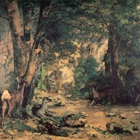 A Thicket of Deer at the Stream of Plaisir­Fountaine by Gustave Courbet