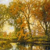 An Autumn Landscape with Cows Near a Stream by Arnold Marc Gorter