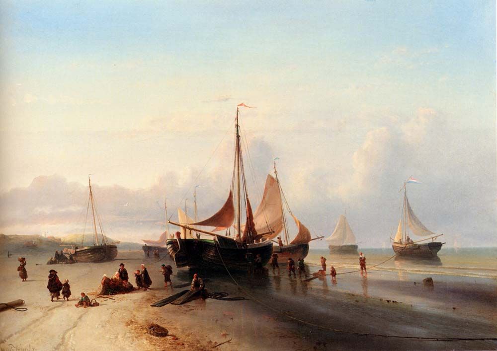 Moored Fishing Fleet On The Beach Of Scheveningen by Mauritz Verveer