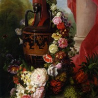 A Greek Urn with Garland of Roses by Virginie de Sartorius