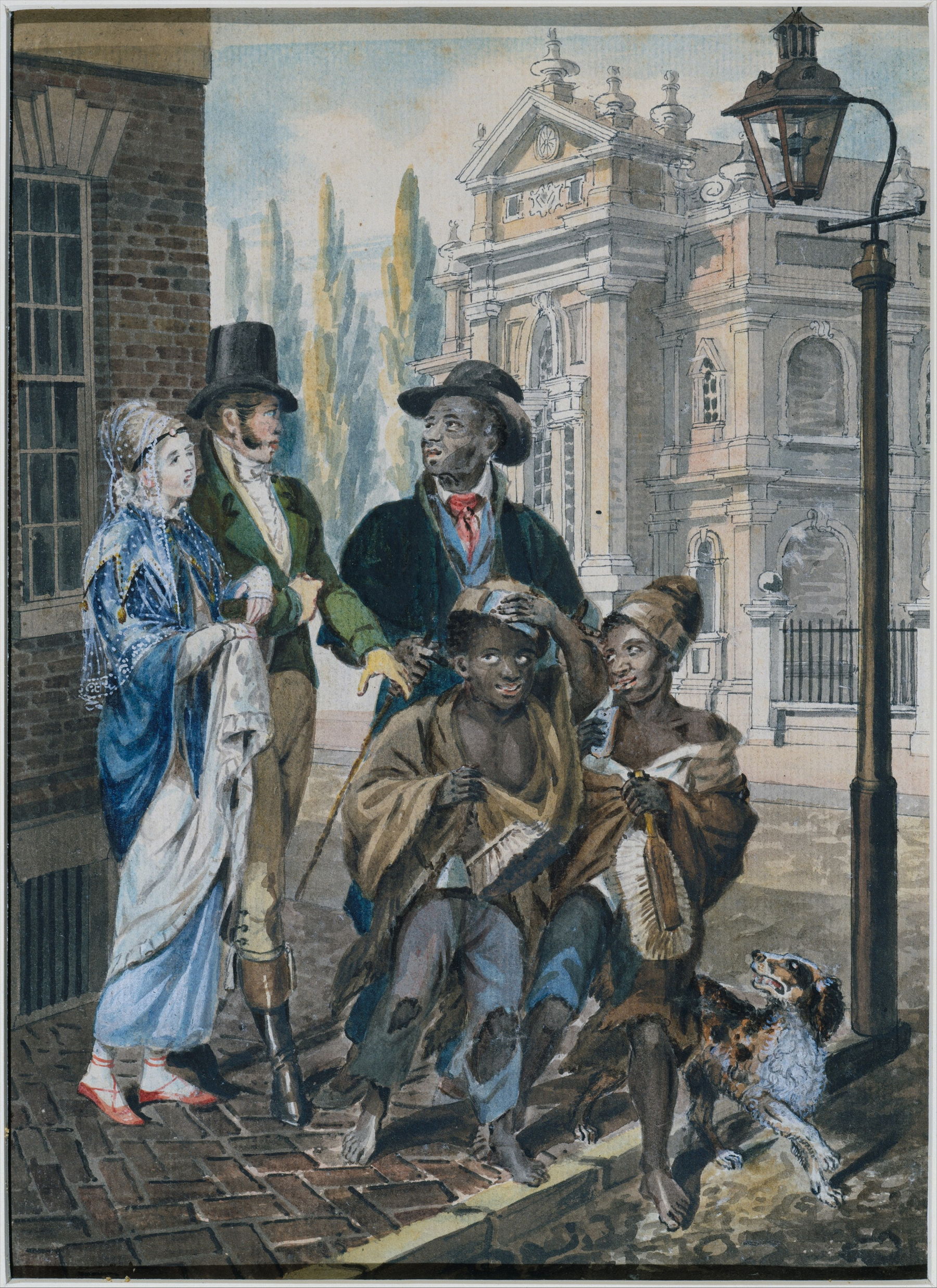 Worldly Folk Questioning Chimney Sweeps and Their Master before Christ Church, Philadelphia by John Lewis Krimmel