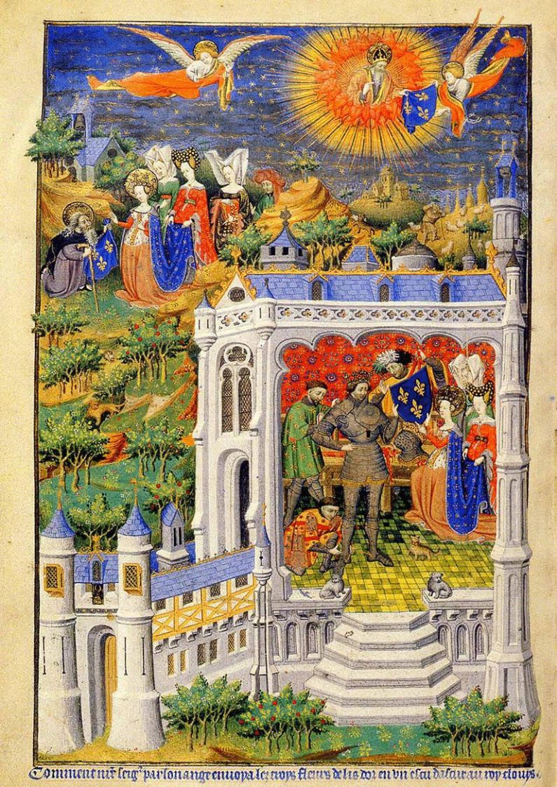 Angel sending the Fluers de lis to Clovis, an Illuminated Manuscript